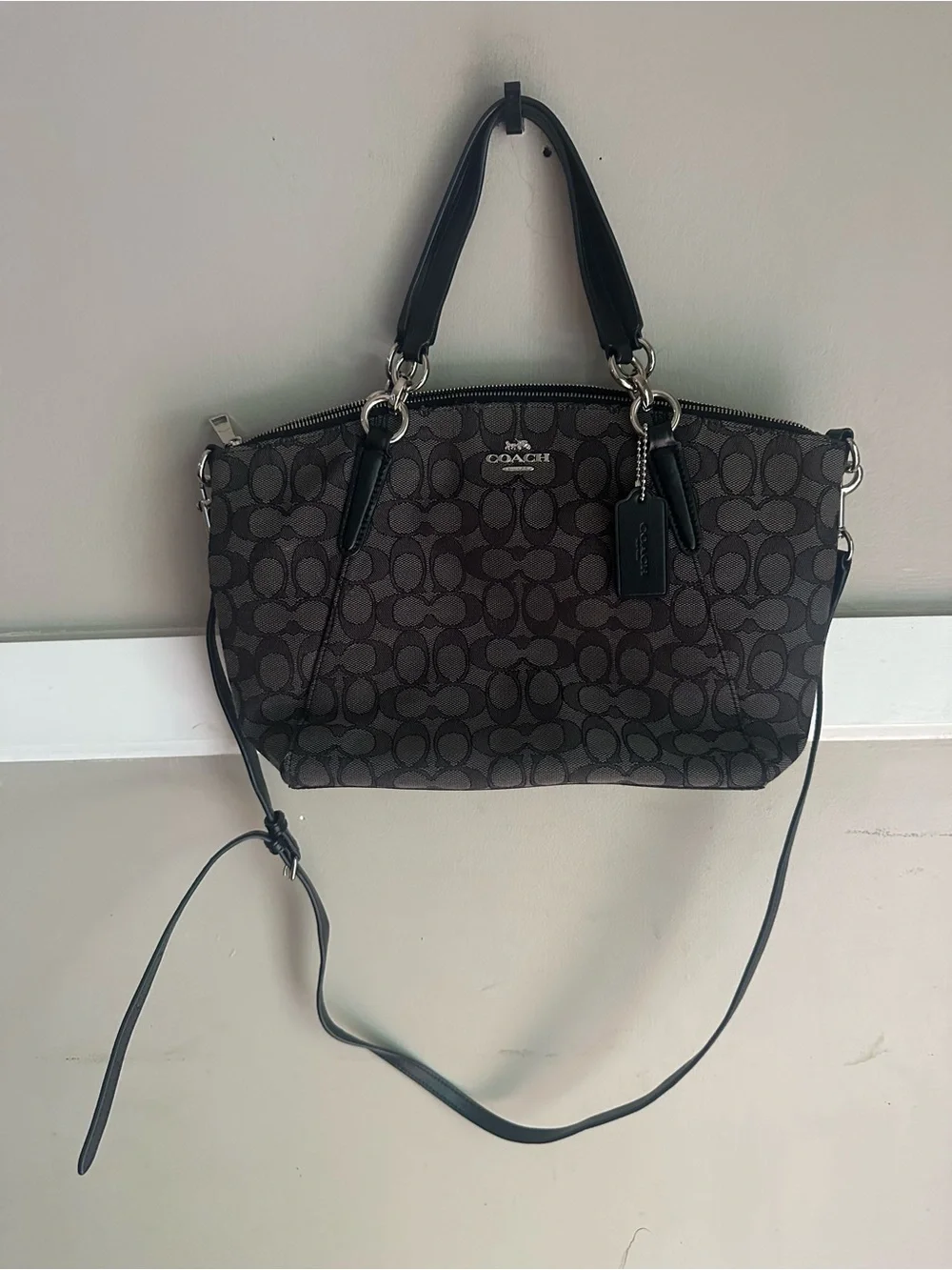 COACH Signature Canvas Satchel in Charcoal/Black